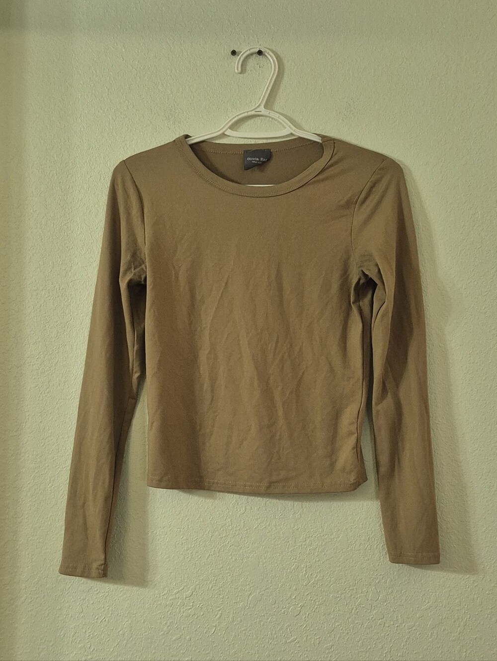 Olivia Rae Camel/Tan Long-Sleeve Crewneck Top